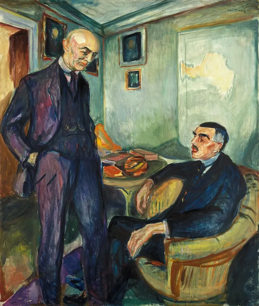 Lucien Dedichen and Jappe Nilssen, by Edvard Munch, oil, 1925