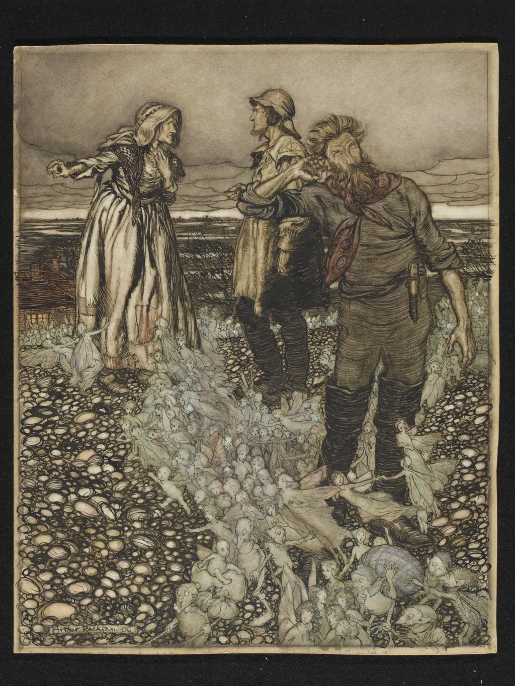 The Widow Whitgift and her Sons, by Arthur Rackham, watercolor, 1906