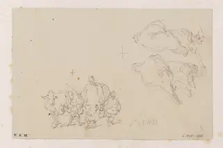 Two figures with a cow and calf; and two Macanese women, by George Chinnery, 5