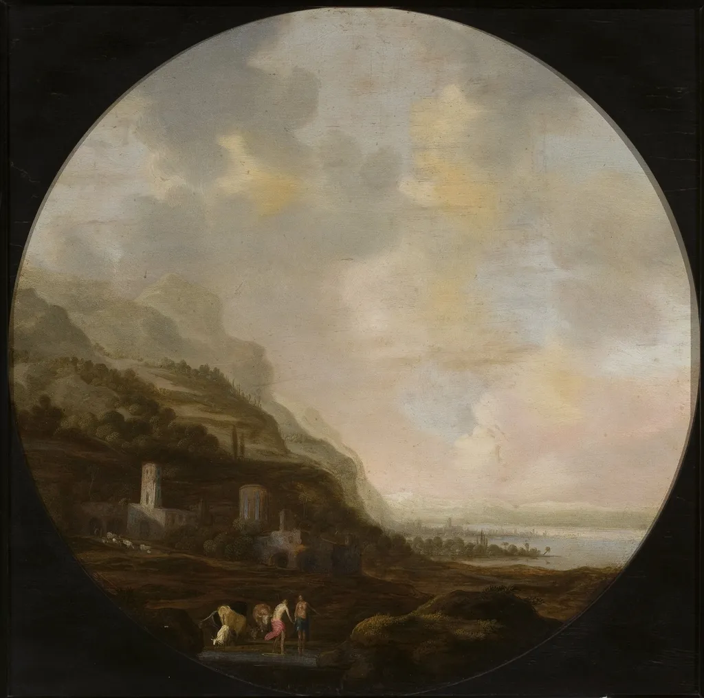 Italian landscape, by Dirck Dalens the Elder, oil, 1644