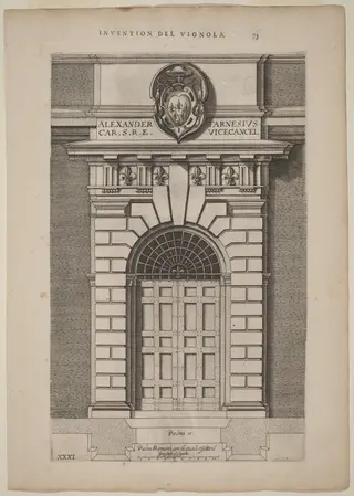 Doorway of Farnese Palace, by Vignola, ink, 1642