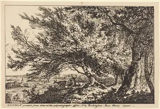 Landscape with Deer under Trees, by John Laporte, ink, 1807