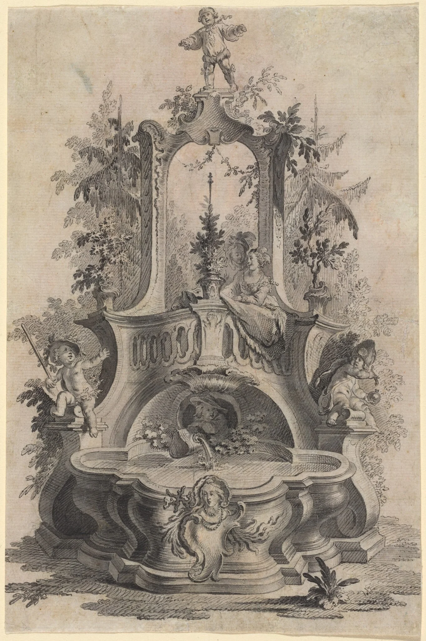 Rococo Fountain with Lovers and the Four Elements, detail