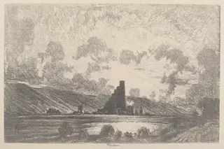 Work Castles, Wilkesbarre, by Joseph Pennell, ink, 1910