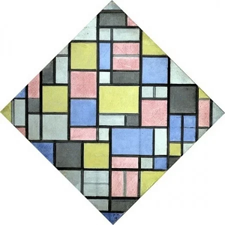 Compositie met raster 6: ruit, compositie met kleuren, detail