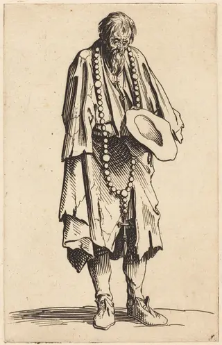 Beggar with Rosary, by Jacques Callot, ink, 1622