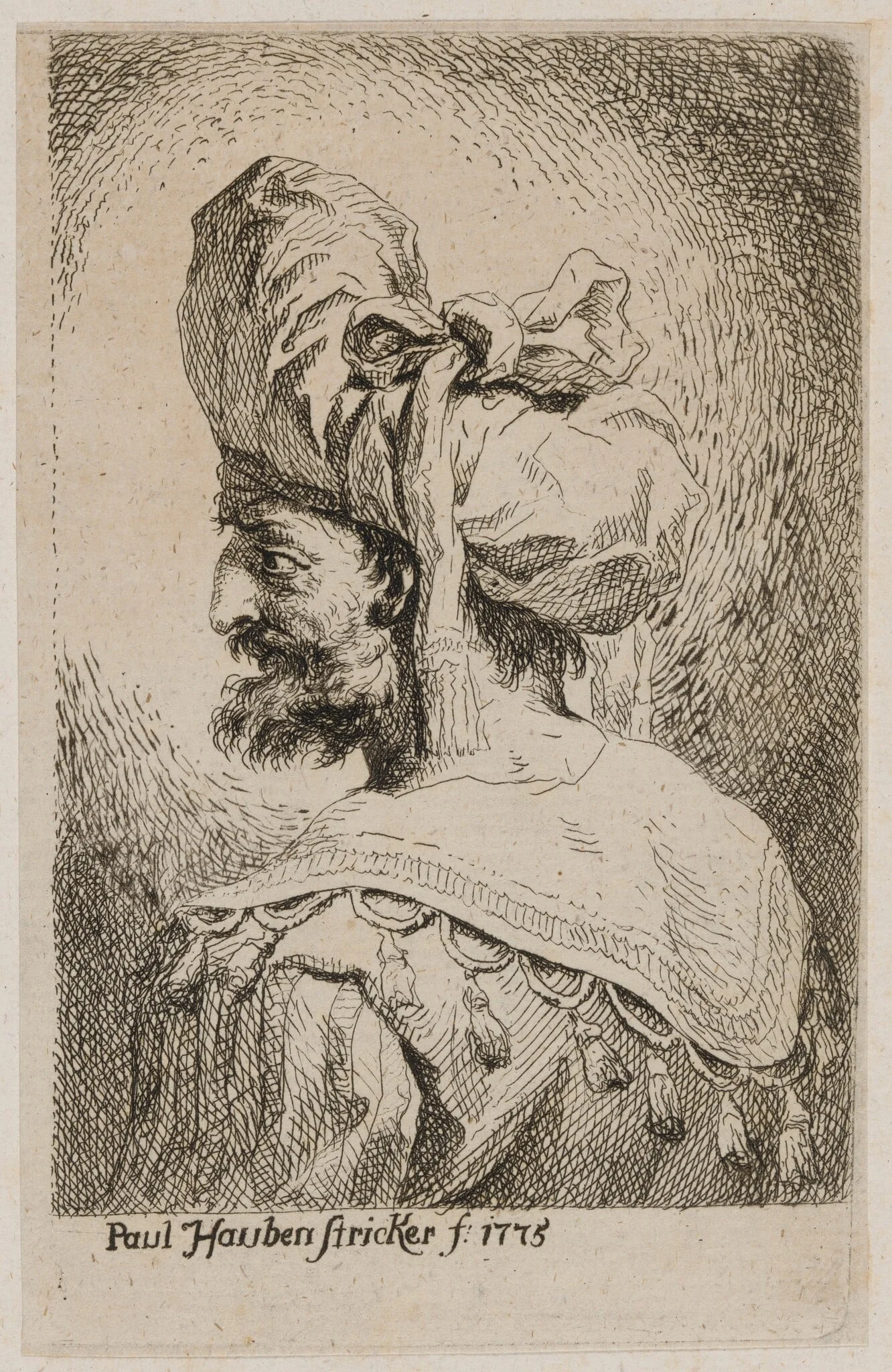 Oriental with a Soft Hat in Profile, Looking Left, detail