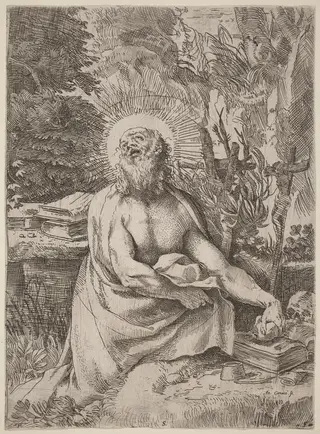Saint Jerome in the Wilderness, by Annibale Carracci, ink, 1591