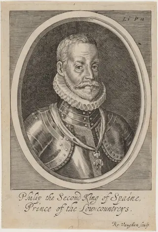 Philip II, King of Spain, by Robert Vaughan, ink, 1640