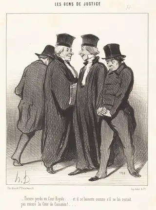 Encore perdu en Cour Royale... et il se lamente..., by Honoré Daumier, ink, 1848