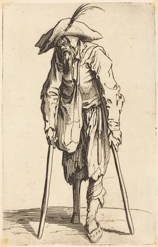 Beggar with Wooden Leg, by Jacques Callot, ink, 1622