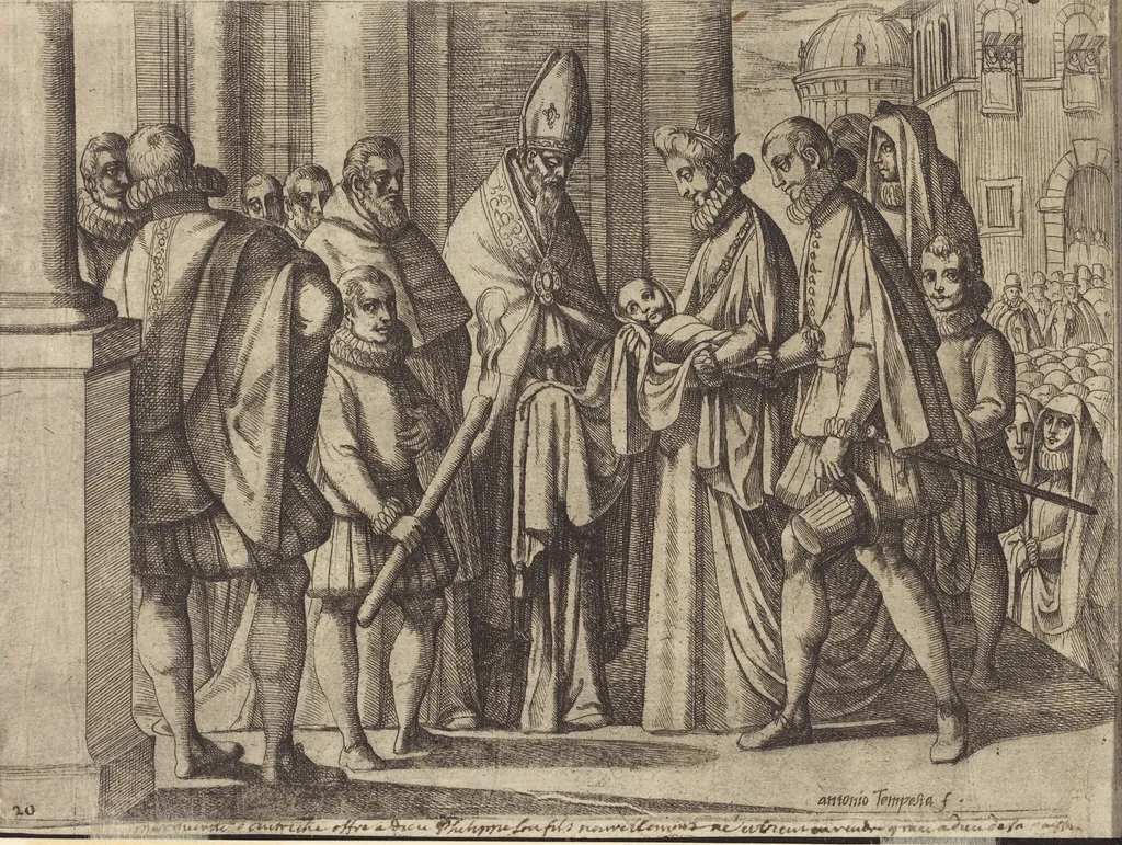 Philip as a Boy Before Margaret of Austria [verso], by Antonio Tempesta, ink, 1612