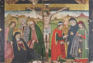 Panel with The Crucifixion from Retable, by Domingo Ram, tempera, 1450