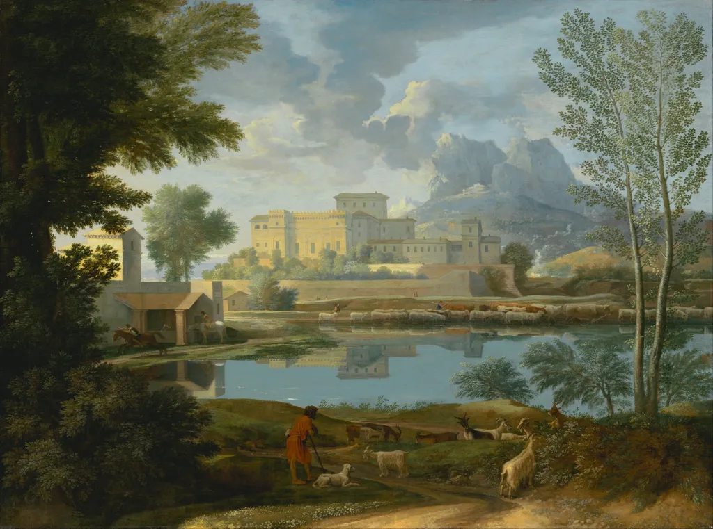 Landscape with a Calm (Un Tem[p]s calme et serein), by Nicolas Poussin, oil, 1651