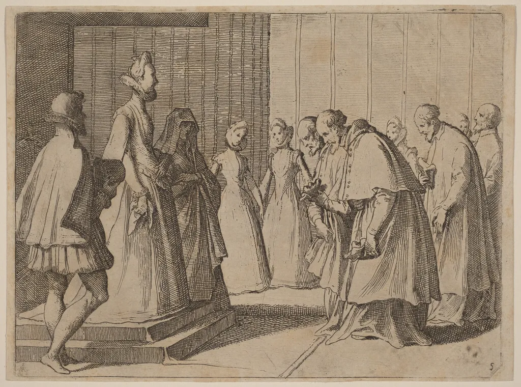 Margaret of Austria Receiving the Homage of Cardinals and Prelates, by Raffaello Schiaminossi, ink, 1612