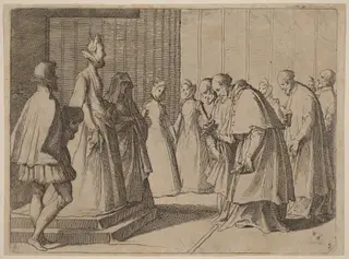 Margaret of Austria Receiving the Homage of Cardinals and Prelates, by Raffaello Schiaminossi, ink, 1612