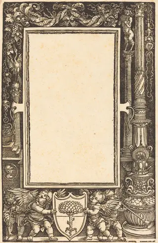 Title-Border with Putti Holding the Pirckheimer Arms, by Albrecht Dürer, ink, 1513