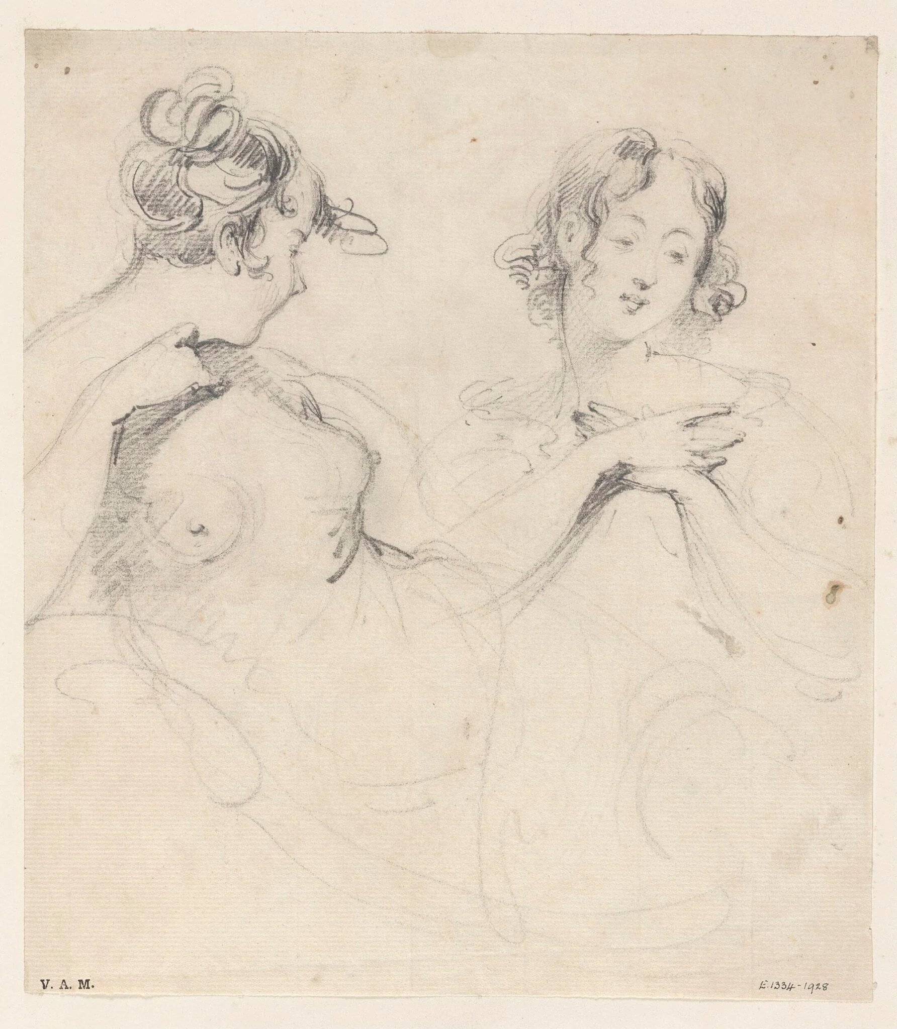 Two drawings of a Western woman, detail