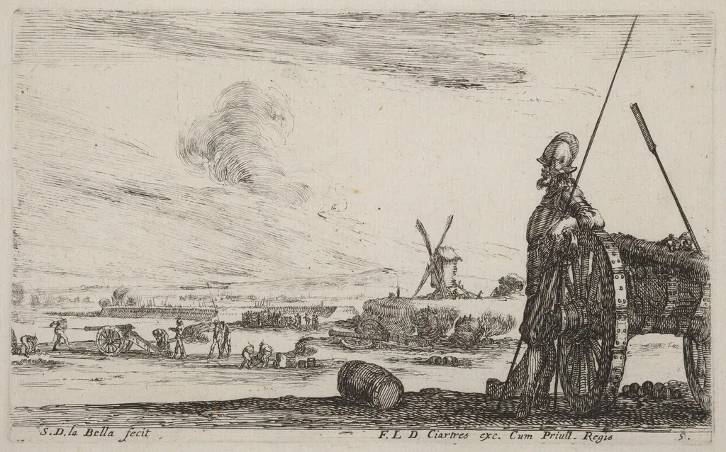 Soldier in Armor and a Cannon, by Stefano Della Bella, ink, 1641