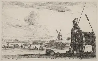 Soldier in Armor and a Cannon, by Stefano Della Bella, ink, 1641