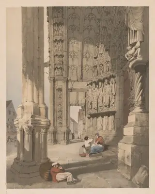 Picturesque Architecture in Paris, Ghent, Antwerp, Rouen, Etc.: South Porch of Chartres Cathedral,, by Thomas Shotter Boys, 1839