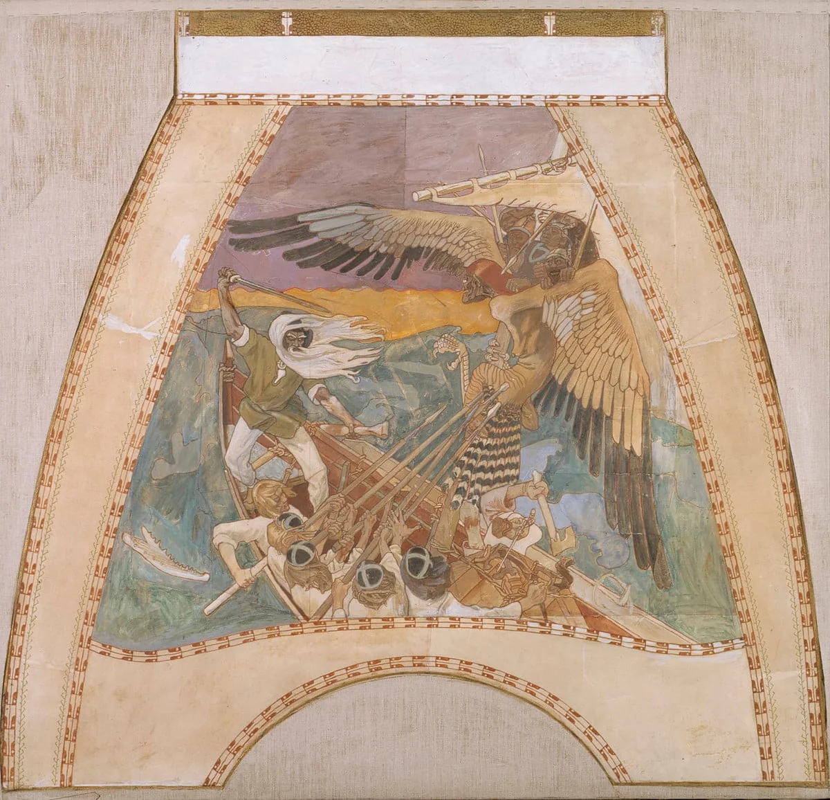 Sammon puolustus, luonnos Suomen paviljongin kupolifreskoihin Pariisin vuoden 1900 maailmannäyttelyyn, detail