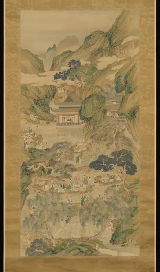 Lanting Gathering in Blue and Green  青緑蘭亭脩禊図 (Seiryoku rantei shūkei zu), by Kakoku Tsubaki, unspecified, 1844