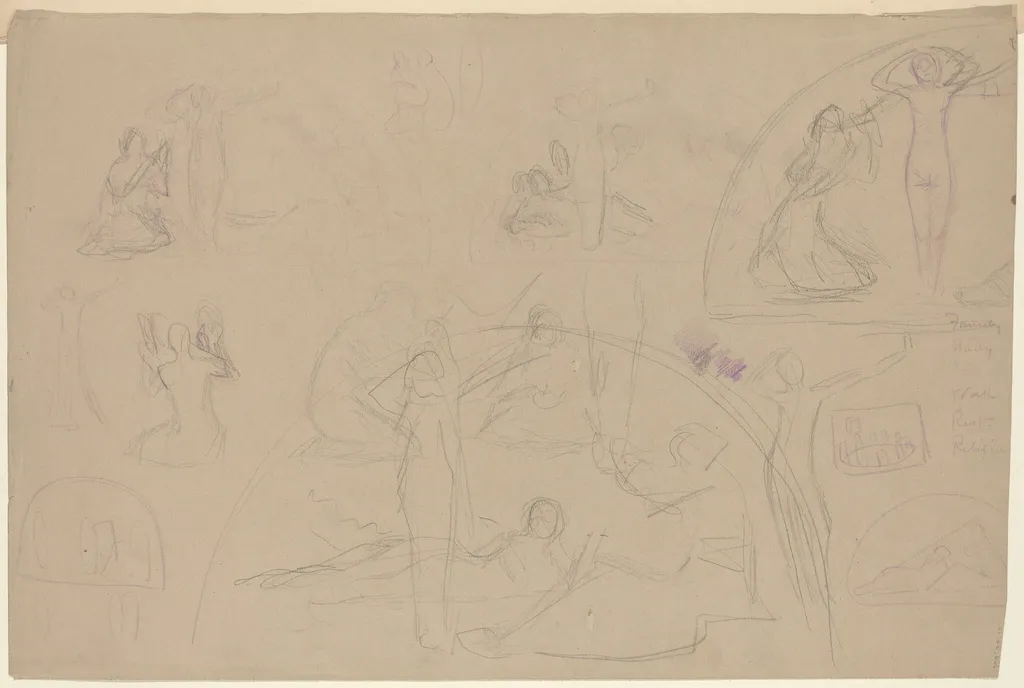 Studies for a Lunette [verso], by Charles Sprague Pearce, graphite, 1894