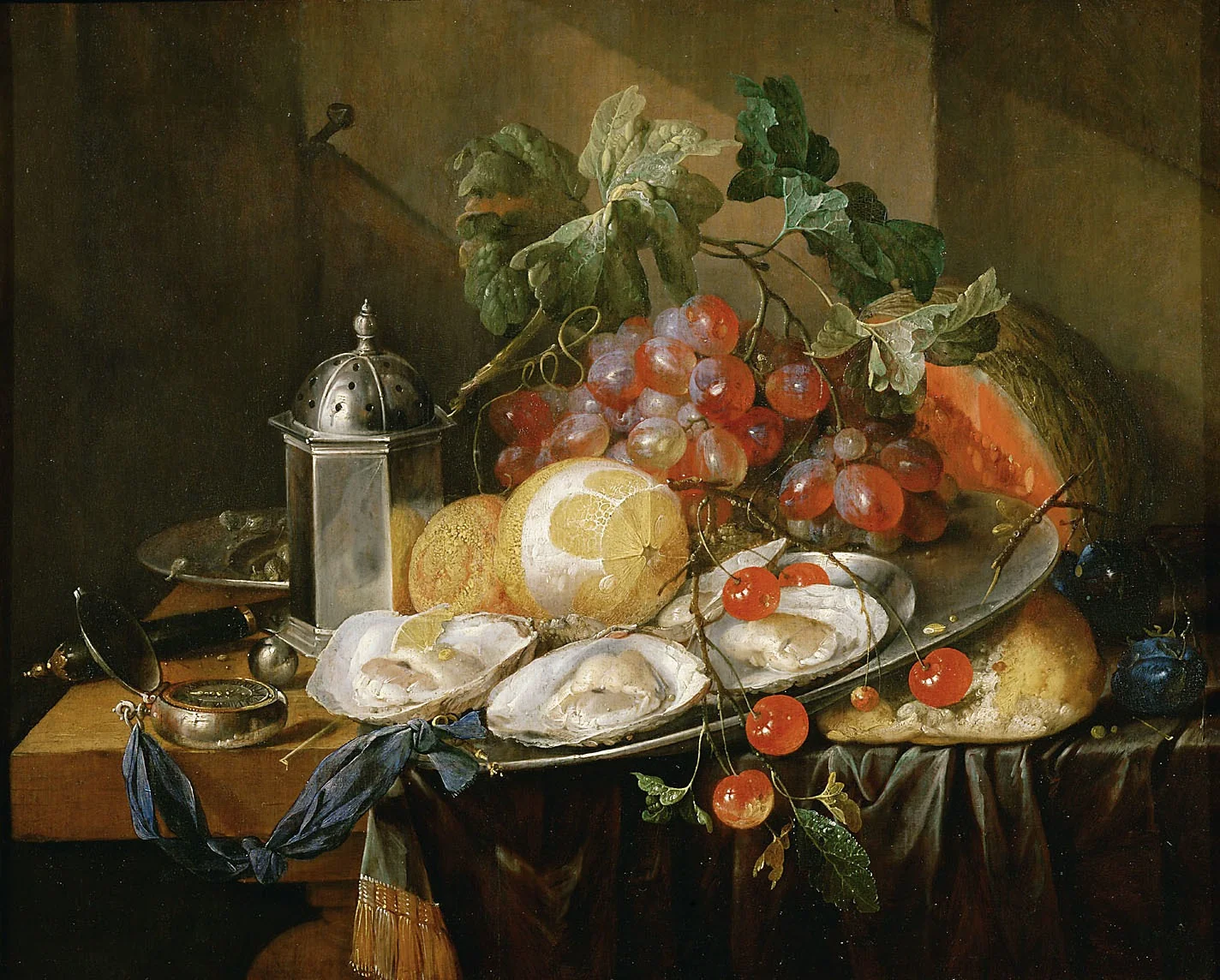 Fruit Still Life with Oysters, detail