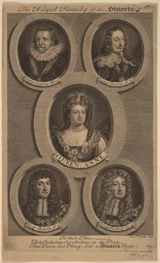 The Royal Family of the Stuarts, by Michiel van der Gucht, ink, 1692