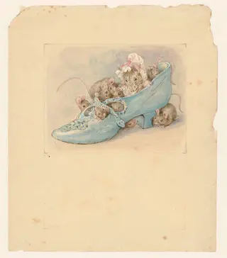 Mice in a shoe, by Beatrix Potter, watercolor, 1905