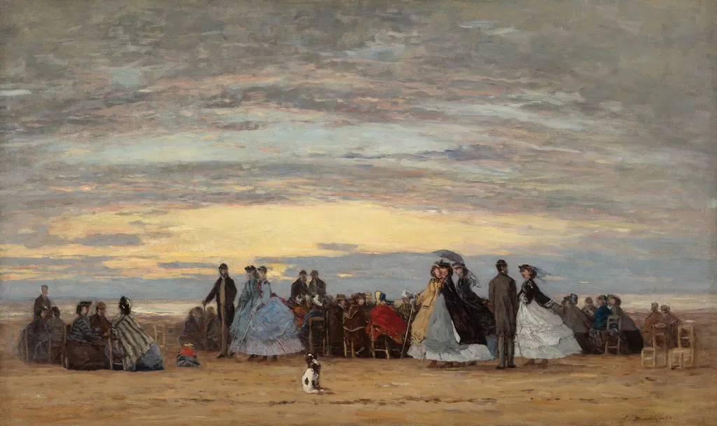 The Beach at Villerville, by Eugène Boudin, oil, 1864