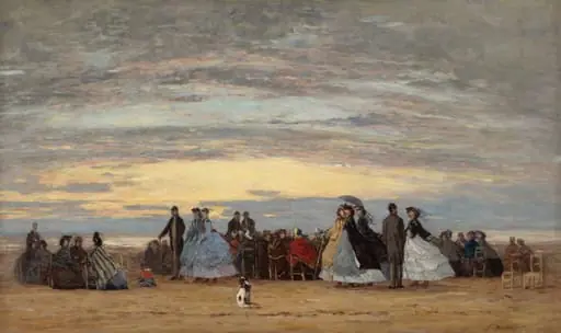 The Beach at Villerville, by Eugène Boudin, oil, 1864