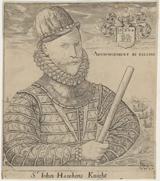 Sir John Hawkins, Naval Commander, by Robert Boissard, ink
