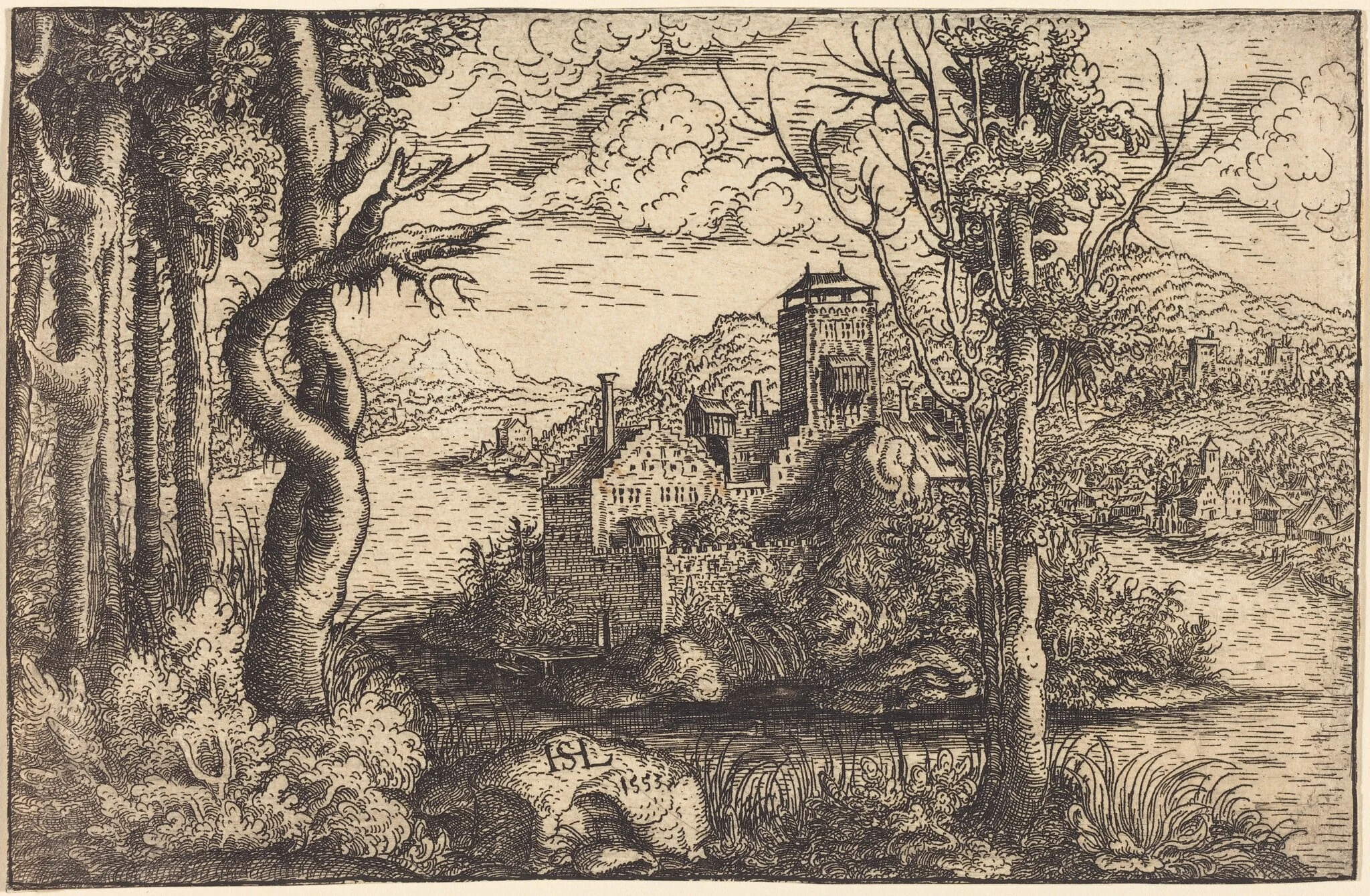 View on a River with a Castle on an Island, detail