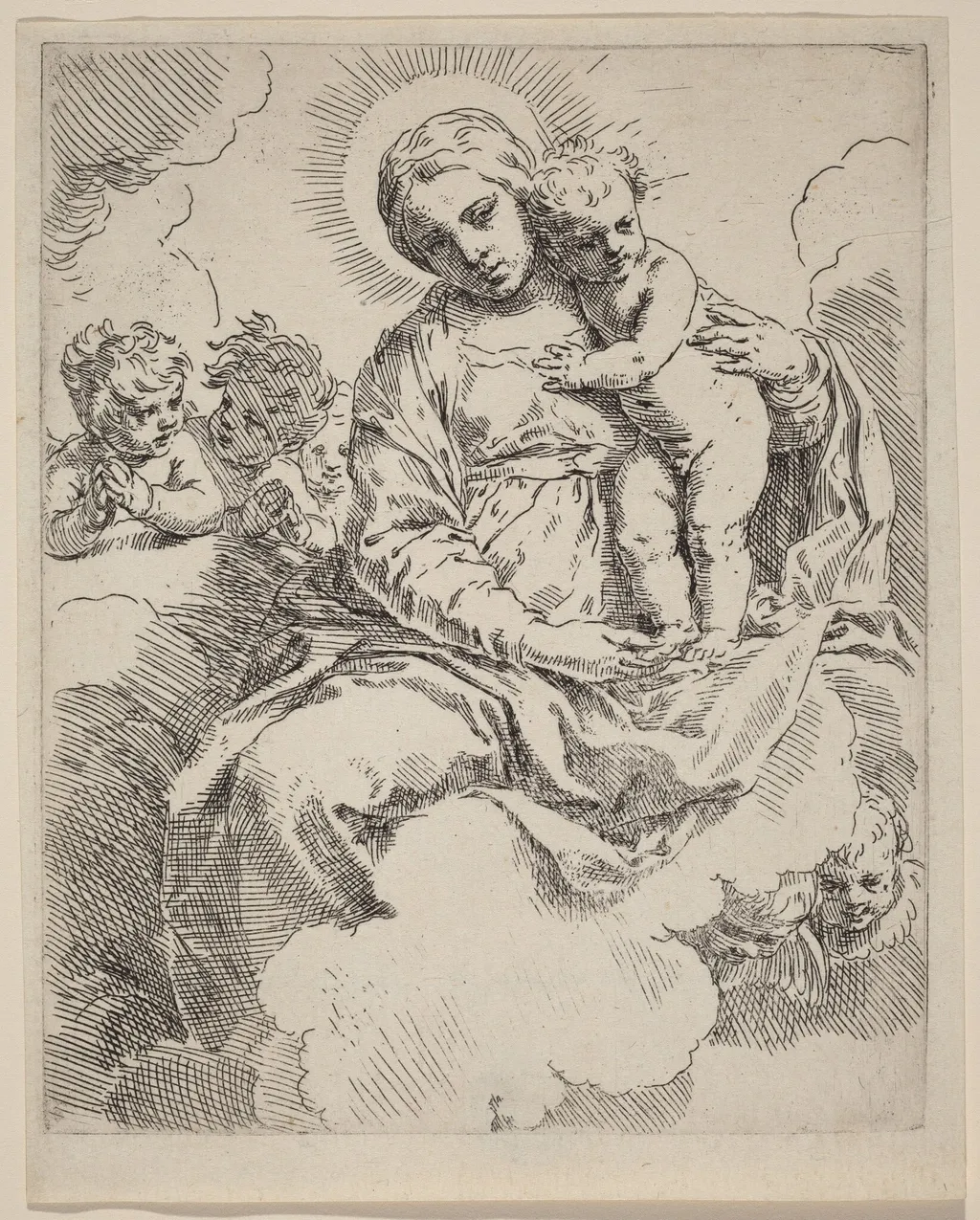 The Virgin and Child, by Simone Cantarini, ink, 1630