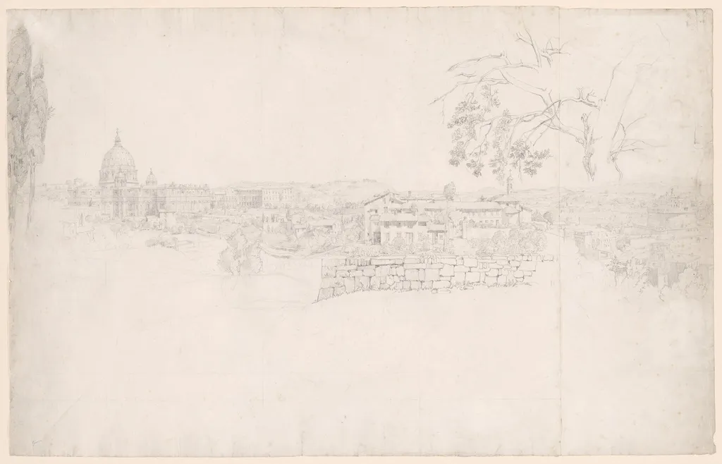 Fantasy Panorama of Rome from St. Peter's to the Castel San Angelo, by Peter von Hess, graphite, 1820