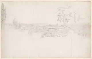 Fantasy Panorama of Rome from St. Peter's to the Castel San Angelo, by Peter von Hess, graphite, 1820