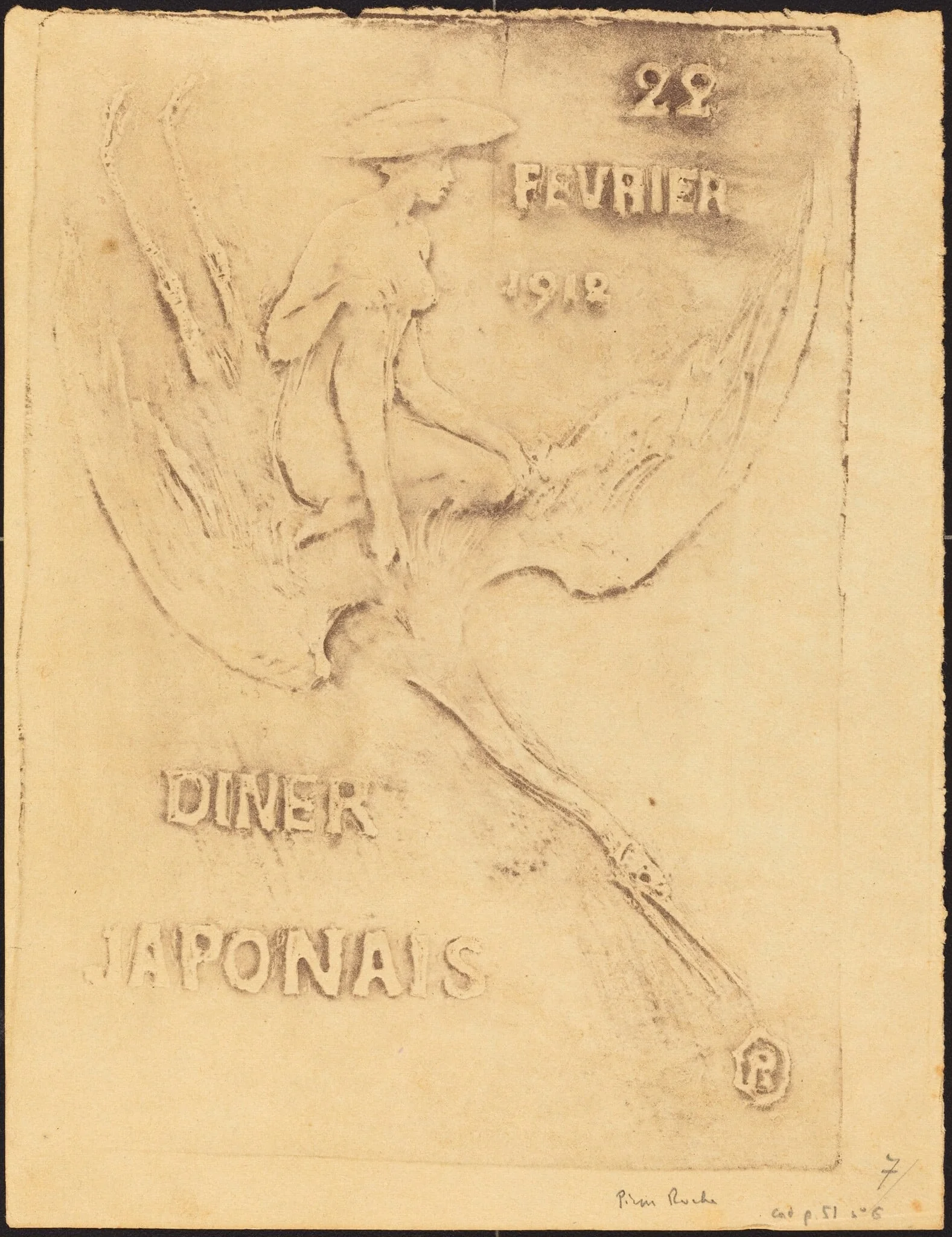 Femme et Cygne, 22 fevrier 1912, Diner Japonaise (Woman and Bird, 22 February 1912, J, detail