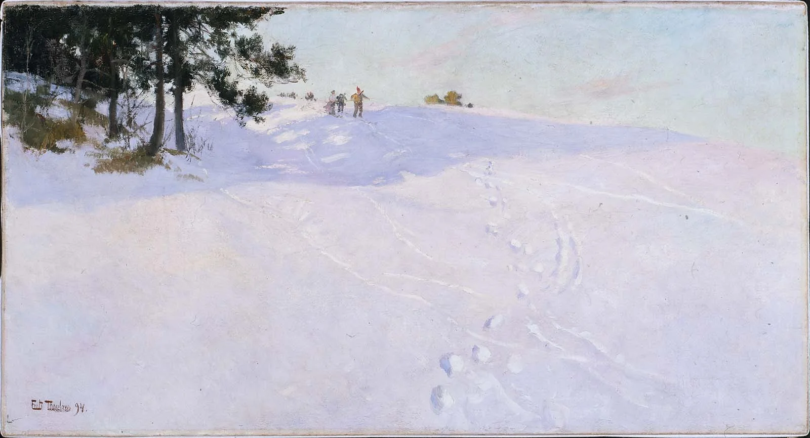 Skiers at the Top of a Snow-covered Hill, detail