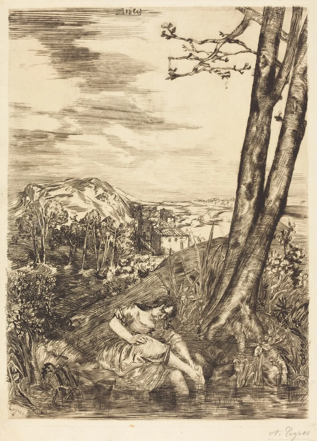 Peasant Washing Her Feet (Paysanne se lavant les pieds), by Alphonse Legros, ink, 1860