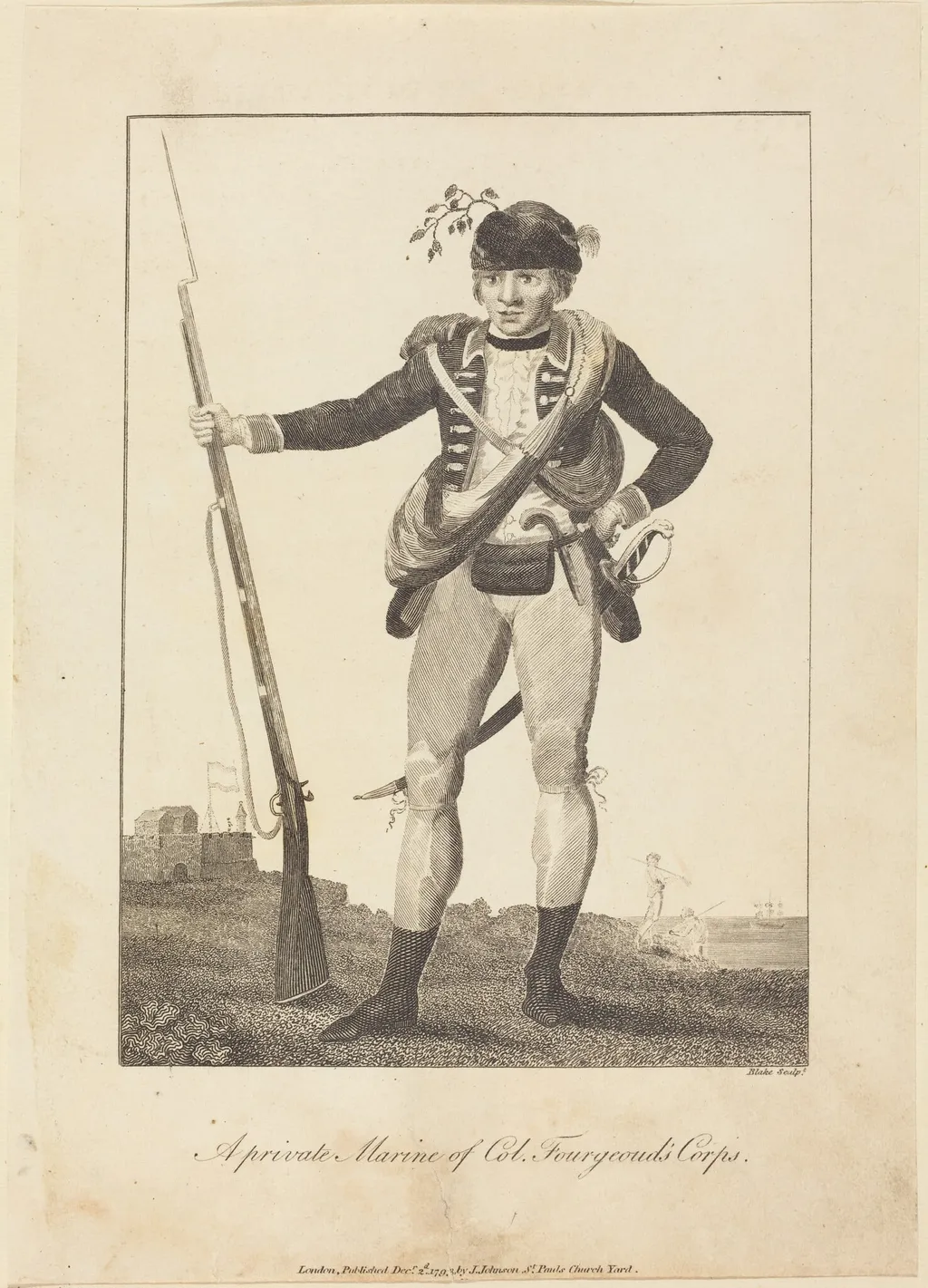 A private Marine of Col. Fourgeoud's Corps, by William Blake, ink, 1793