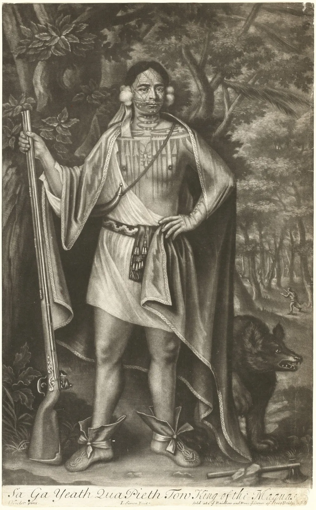 Sa Ga Yeath Qua Pieth Tow, King of the Maquas, by John Simon, ink, 1710