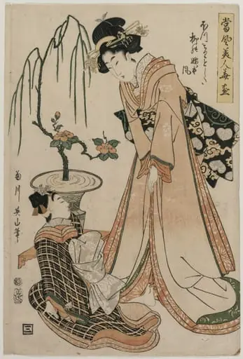 A Lady-in-Waiting with Waist as Slender as a Willow from the series Flowers and Modern Beauties, by Kikukawa Eizan, 1807