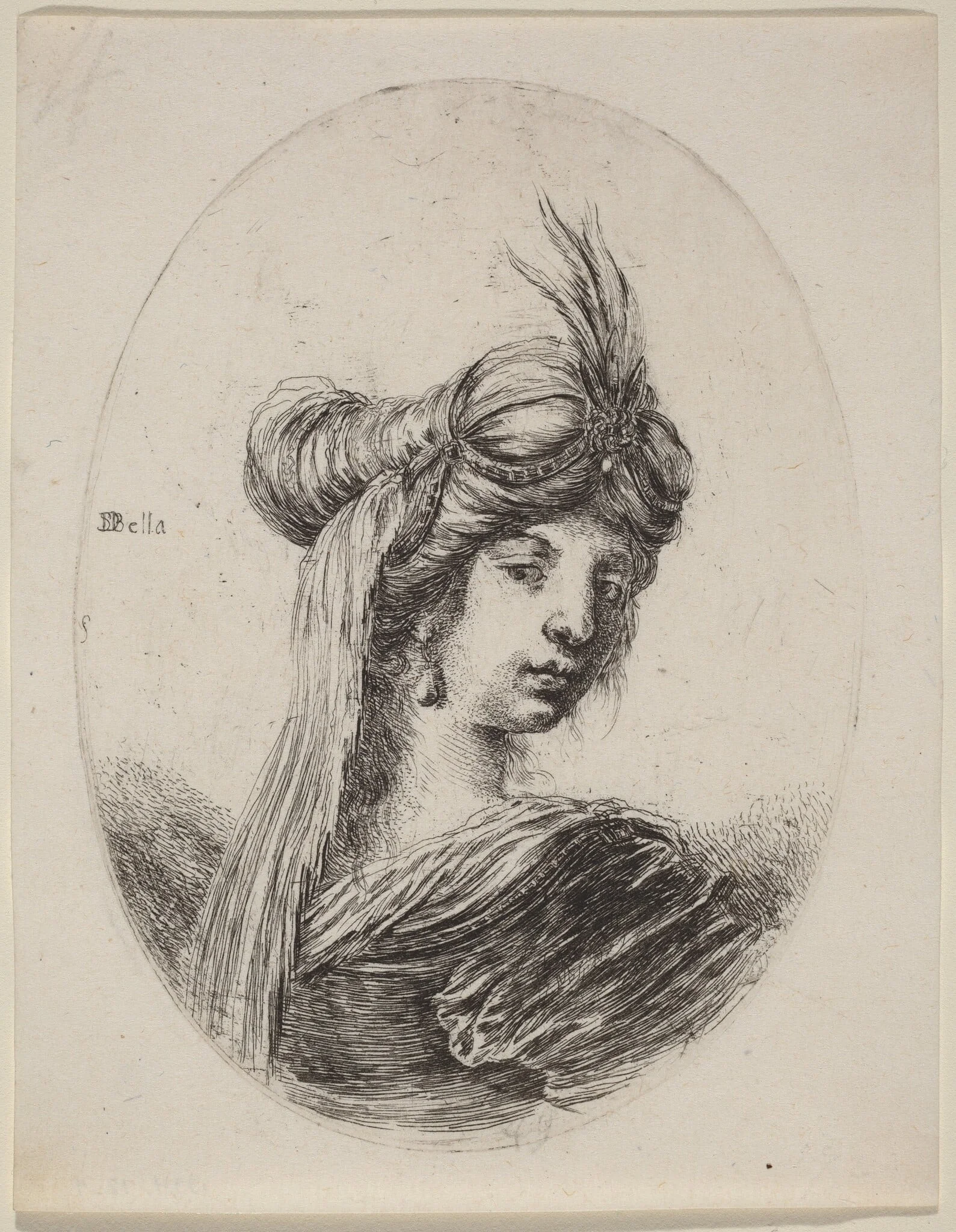 Woman in a Feathered Turban with a Veil, Turned to the Right, detail