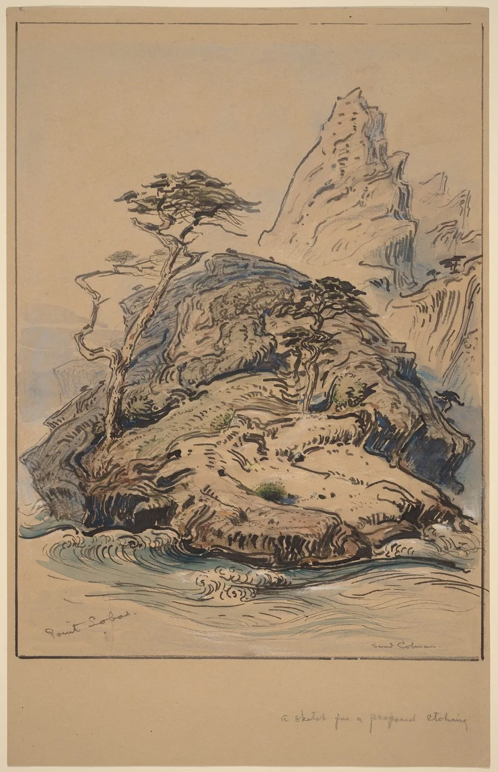 Point Lobos, California, by Samuel Colman, ink, 1886
