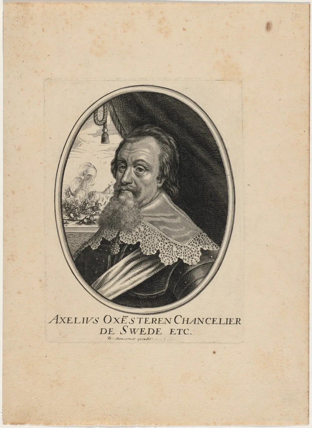 Count Axel Gustafsson Oxenstiern, Chancellor of Sweden, by Balthasar Moncornet, ink, 1634