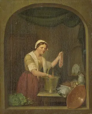 The Kitchen Maid, by Jan de Ruyter, oil, 1820