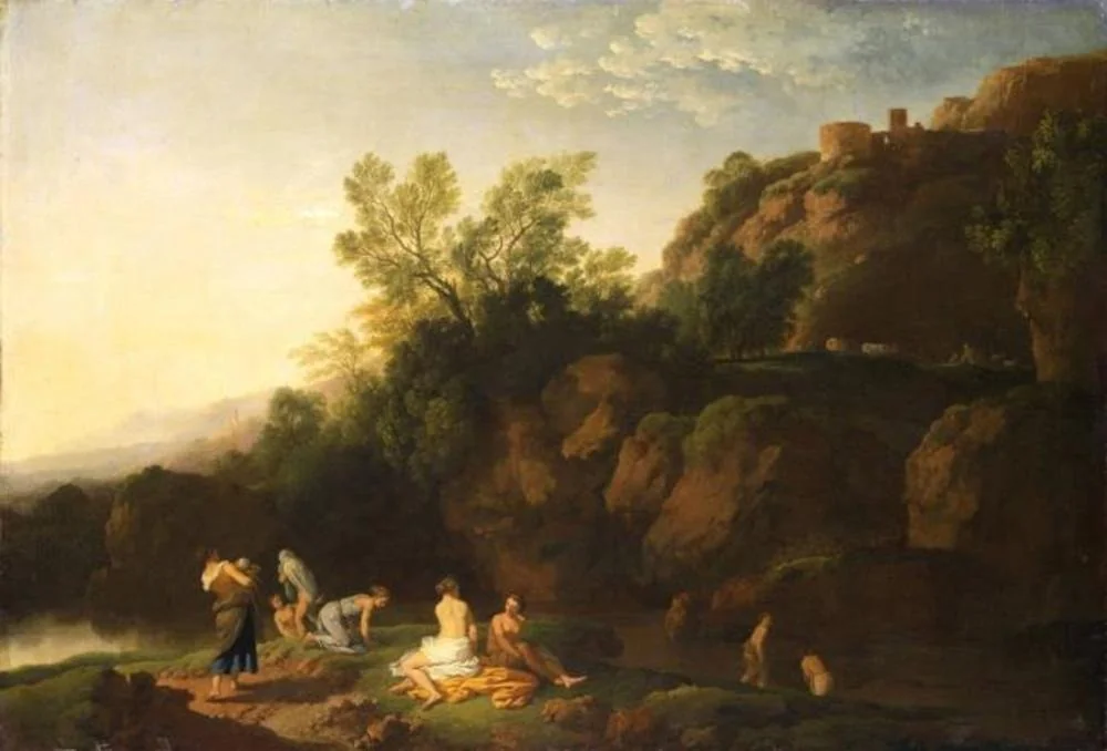 Southern landscape with bathing women, detail
