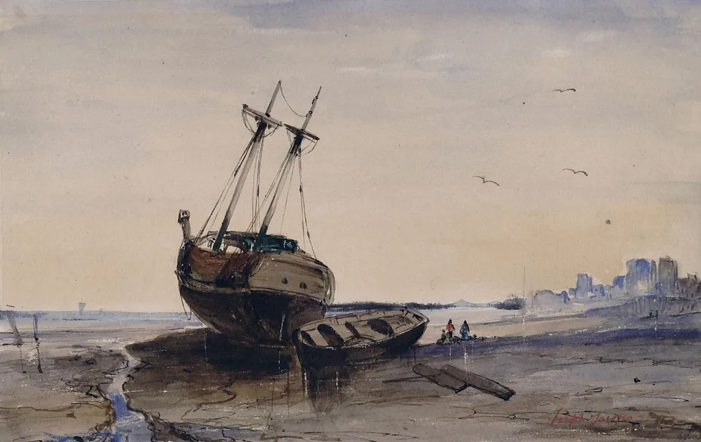 Coastal scene, by Joseph Jacops, watercolor, 1825